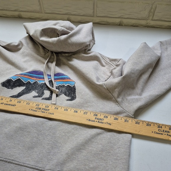 Patagonia Hoodie Mens Medium Tan Fitz Roy Bear Midweight Organic Cotton Stretch - Picture 10 of 12